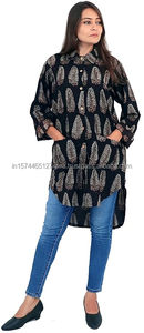 Chemise indienne en coton imprimé à la main pour femmes, style haut-bas Ashoka Design avec manches longues - Product Image 5