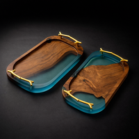 Plateau de service divisé en résine, bleu foncé, prix de gros, couleurs et design personnalisables pour la maison, le bureau, les mariages, les événements, multifonctionnel