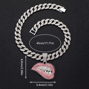 Pendentif lèvres en alliage de zinc plaqué argent avec micro-incrustation de strass, accessoire de mode hip-hop pour soirée - Product Image 2