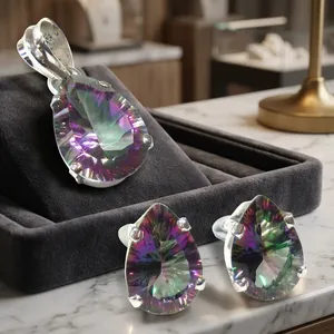 Contemporary Mystic Topaz 925 Sterling Silver Jewelry Set Teardrop Pendant Stud Earrings <b>Rainbow</b> Gemstone Women's Party Fashion - Product Image 3