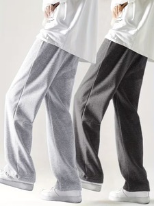 Pantalon de jogging évasé personnalisé pour homme, coupe ample et large, en polyester, avec logo et rayures, style streetwear premium - Product Image 2