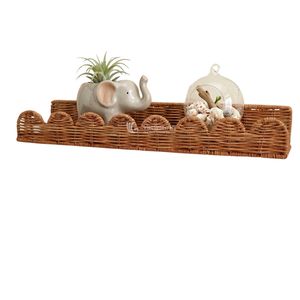 Estante de Pared de Ratán, Estilo Bohemio, Rectangular, Fibra Natural, Decoración del Hogar, Sala de Estar, Tema Natural, Pieza Única - Product Image 1