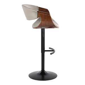 Taburete de bar ajustable moderno de mediados de siglo Symphony con base giratoria de metal negro, madera de nogal y piel sintética gris redondeada TFo - Product Image 3