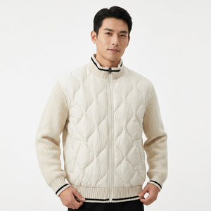 <b>Men's</b> <b>Jacket</b> Stand Collar Zipper Closure Knitted Sleeves Solid Color Polyester Filling Autumn Casual Wear - Product Image 5