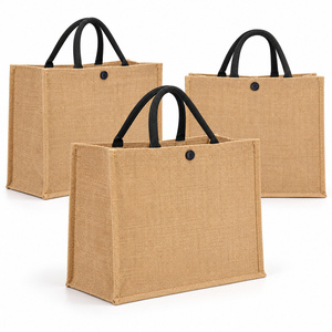 Bolsa de Yute Personalizada con Asas de Cuerda Negra, Cierre de Botón, Reutilizable, Tamaño Pequeño, Origen Bangladesh, Bolsa de Regalo para Compras - Product Image 2