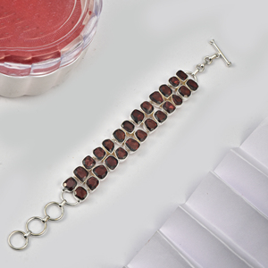 Pulsera de Piedras Múltiples, Pulsera de Granate Natural en Bruto de 2 Líneas para Niños y Niñas, Joyería de Plata de Ley 925, Precio al por Mayor - Product Image 3
