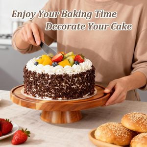 Support à gâteau en bois d'acacia, ensemble de présentation de desserts 2-en-1 et planche à charcuterie 12 pouces, plateau de service avec couvercle - Product Image 2