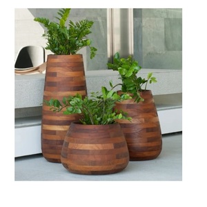 Pot de fleurs en bois de style moderne, finition naturelle, pour la décoration de la maison et du jardin, grands pots d'extérieur en provenance d'Inde - Product Image 5