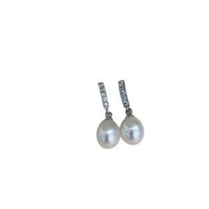 Boucles d'oreilles pendantes en perles d'eau douce Aurora Flawless de 6 à 7 mm, boucles d'oreilles en forme de goutte serties de diamants, accessoire de mode polyvalent - Product Image 5