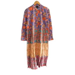 Maxi vestido de noche con estampado Floral de algodón para mujer, diseño de retazos hecho a mano con decoración de botones, ropa de verano lavable transpirable - Product Image 1