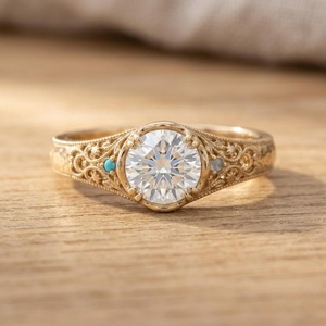 Bague de Mariage Vintage en Or Massif 10k 14k 18k avec Diamant de Laboratoire Taille Ronde Brillante Couleur E Clarté VVS 1 Carat et Style Filigrane - Product Image 1