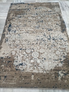 Alfombra de algodón anudada a mano contemporánea, diseño Oushak abstracto desgastado moderno, conjuntos de alfombras neutrales de estilo persa desteñido - Product Image 2