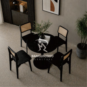 Minimalist Round <b>Iron</b> Dining Table with Teak Chairs Eco-Friendly Dining Room Furniture for Home Cafes & Restaurants - Product Image 2