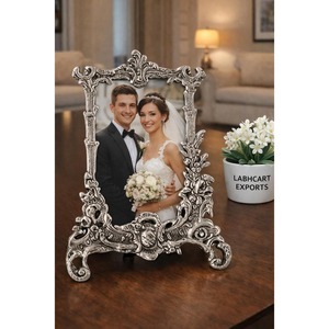 Handmade Brass Rectangular Vertical Photo <b>Frame</b> <b>with</b> Embossed Ornate Design Tabletop Display - Product Image 5