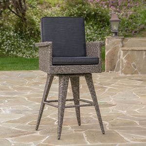 Tabouret de bar d'extérieur en osier de 30 pouces avec coussins résistants à l'eau, chaise individuelle - Product Image 4