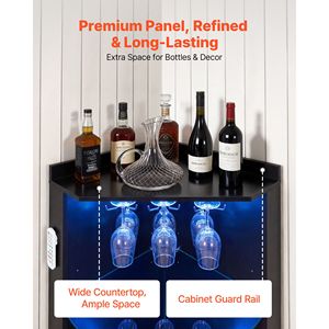 Modern Corner Wine Cabinet Adjustable LED Brightness Bar Cabinet Ample <b>Storage</b> Buffet <b>Sideboard</b> Glass Holder Anti- Fingerprints - Product Image 4