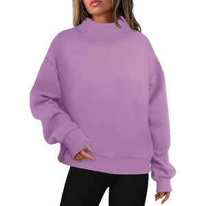 Customizable Oversized Solid Women <b>Drop</b> Shoulder Mock neck Sweatshirt Polyester / Cotton Material Breathable Customized Logo - Product Image 1