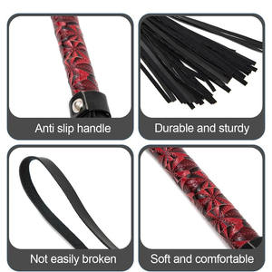 Látigo de Entrenamiento Diario con Mango de Cuero PU Trenzado Rojo y Borla Negra para Uso Ecuestre - Product Image 3