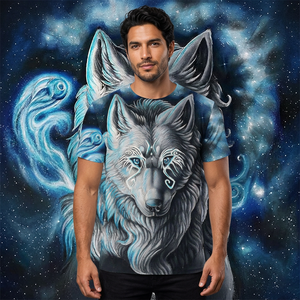 Men's Wolf Print T-Shirt Short Sleeve O-Neck Casual <b>Animal</b> <b>Pattern</b> Regular Breathable Polyester Woven Sublimation Transfer Prin - Product Image 3