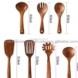 Cucharas y espátulas de madera natural rústica hechas a mano, utensilios de cocina antiadherentes para bodas saludables - Product Image 2