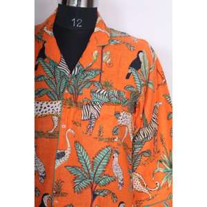 ชุดเดรสผ้าฝ้ายอินเดียพิมพ์ลายด้วยมือสุดหรูสำหรับผู้หญิงและเด็กผู้หญิง คอวีลึก ชุดเจ้าสาว เสื้อเชิ้ตยาวปานกลาง ติดกระดุม สไตล์ใหม่ ทรงเข้ารูป - Product Image 3