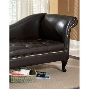 Panca in pelle nera con finiture in chiodino e sedile trapuntato per soggiorno di transizione mobili con custodia per sedile inferiore - Product Image 6