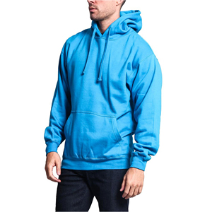 Sweat-shirt à capuche en molleton bleu pour homme, coupe classique, couleur unie, poche, décontracté, tricoté, automne, 100% coton, manches longues - Product Image 1