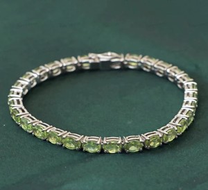 Natural Peridot Stone Oval Cut <b>Charm</b> Bracelet 925 Sterling Silver Gold Plated Green Gemstone Certified Luxury Jewelry Women - Product Image 2