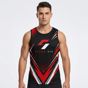 Camiseta sin mangas Storm Fit para hombre, con estampado sublimado, 100% poliéster, de secado rápido, cuello redondo, para entrenamiento, gimnasio, ropa deportiva. - Product Image 2
