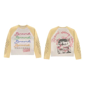 Chemise thermique à manches longues en tissu gaufré jaune Property Raglan |   Haut oversize graphique streetwear |   Vêtements OEM personnalisés - Product Image 1