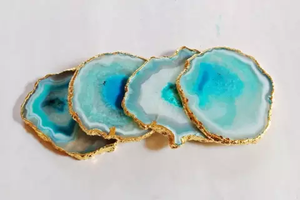 Posavasos de Ágata Azul con Borde Dorado, Decorativo y Natural para Bebidas, Ideal para Regalo - Product Image 1