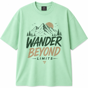 เสื้อยืดแขนสั้นผู้ชาย Wander Limits สีเขียวมิ้นท์ คอกลม ทรงปกติ ผ้าฝ้าย 100% พิมพ์ลายด้านหน้า สไตล์ลำลอง - Product Image 1