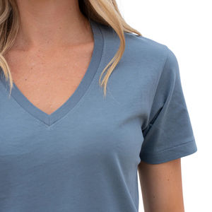 Camiseta de Manga Corta con Cuello en V para Mujer, Color Azul Crepúsculo, Poliéster/Algodón, Diseño Único Ecológico, Suave y Transpirable de Primera Calidad - Product Image 5