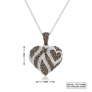 JEWELSPAARK 1.53 Cttw White Brown Natural Diamond <b>Heart</b>-<b>Shaped</b> Pendant Necklace for Women Rhodium Plated 925 Sterling Silver - Product Image 2