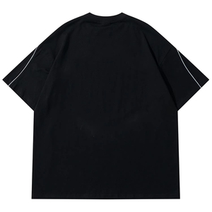 T-shirt à manches courtes pour homme, coupe classique, noir, col rond, décontracté, couleur unie, tissu jersey respirant, 180g - Product Image 2