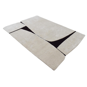 Modern Hand-Tufted Silk Wool Rectangular Area <b>Rug</b> Abstract Minimalist High-Low Pile Design Neutral Cream <b>Black</b> - Product Image 6