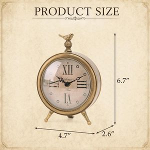 Vintage Gold Desk <b>Clock</b> With Bird Top Antique Style Roman Numerals Tabletop Decorative <b>Clock</b> - Product Image 5