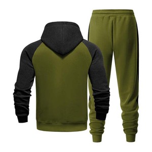 Conjunto Deportivo con Capucha para Hombre, Color Verde Oliva, Manga Larga, Color Sólido, Algodón y Poliéster, Pantalones con Cordón y Bolsillos Laterales - Product Image 2