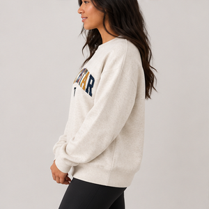 Women's Oatmeal Heather Multicolor Varsity Letter <b>Crewneck</b> Sweatshirt Oversized Long Sleeve Custom Logo Pullover Wholesale - Product Image 2