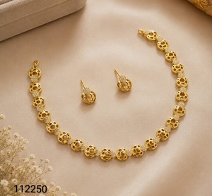 Elegant Gold Plated Hollow Disc <b>Chain</b> Necklace Set Flower CZ <b>Stud</b> <b>Earrings</b> Minimalist Daily Party Wear Fashion Jewelry - Product Image 1