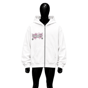 Custom <b>White</b> Zip Up <b>Hoodie</b> <b>Women</b> Oversized Heart Graphic Rhinestone Design Streetwear Full Zipper Hooded Sweatshirt Casual Wear - Product Image 1