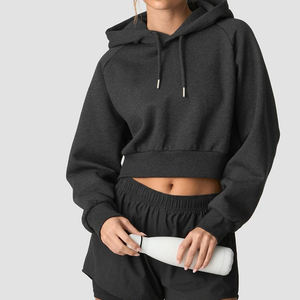 Sudadera con capucha corta de forro polar para mujer, con cremallera completa, manga larga, cordón ajustable, nueva colección, color algodón - Product Image 4