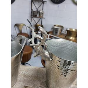 Seau à glace en métal martelé avec poignées en bois de cerf, style vintage, qualité alimentaire, fait main, pour les fêtes de Noël - Product Image 2