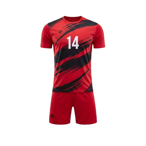 ชุดฟุตบอลแบบซับลิเมชั่นสั่งทำพิเศษสำหรับผู้ชาย สีแดงดำ ชุดฝึกซ้อมทีม พร้อมโลโก้ ชื่อ และหมายเลขสั่งทำได้ ระบายอากาศได้ดี รับผลิตแบบ OEM - Product Image 1