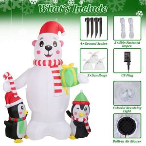 Decorazione Natalizia Gonfiabile da Esterno 5.9FT con LED, Orso Polare e Pinguino in PVC con Scatola Regalo, Esposizione Gonfiabile da Giardino - Product Image 5