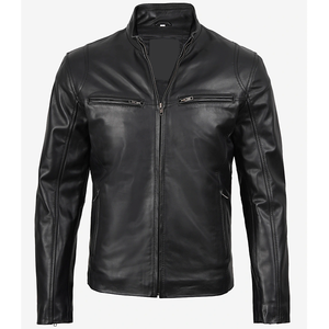 Chaqueta de Cuero Vacuno Negro para Hombre, Modelo 2026, Cuello Alto, Bolsillos con Cremallera, 100% Alta Calidad, Bajo MOQ, Chaqueta de Moda - Product Image 1