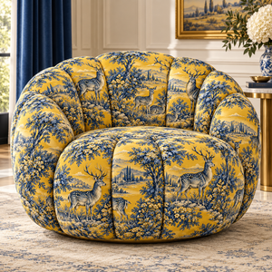 Tissu d'ameublement en toile à imprimé animal cerf jaune et bleu pour la rembourrage de canapés et de chaises - Product Image 3