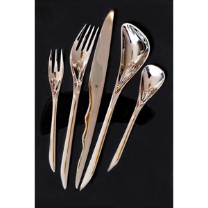 High Quality Royal Look <b>Gold</b> Plated Flatware Set with Unique Handle Design Luxury Modern Cutlery for Wedding Restaurant Home - Product Image 3