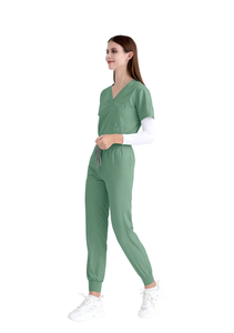 Ensemble de blouses médicales pour femmes, col en V, manches courtes, pantalon, tissu en coton, couleur personnalisée - Product Image 5
