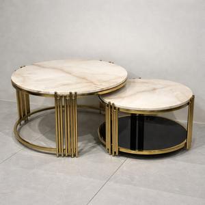 Mesa de Centro/Café de Lujo Personalizada de Mármol y Metal con Marco Geométrico, Diseño Contemporáneo, Duradera, Nueva Visión de Decoración para Sala de Estar - Product Image 2